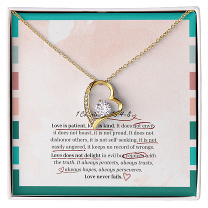 "Love Never Fails" 1 Corinthians 13:4–8 Love Forever Necklace