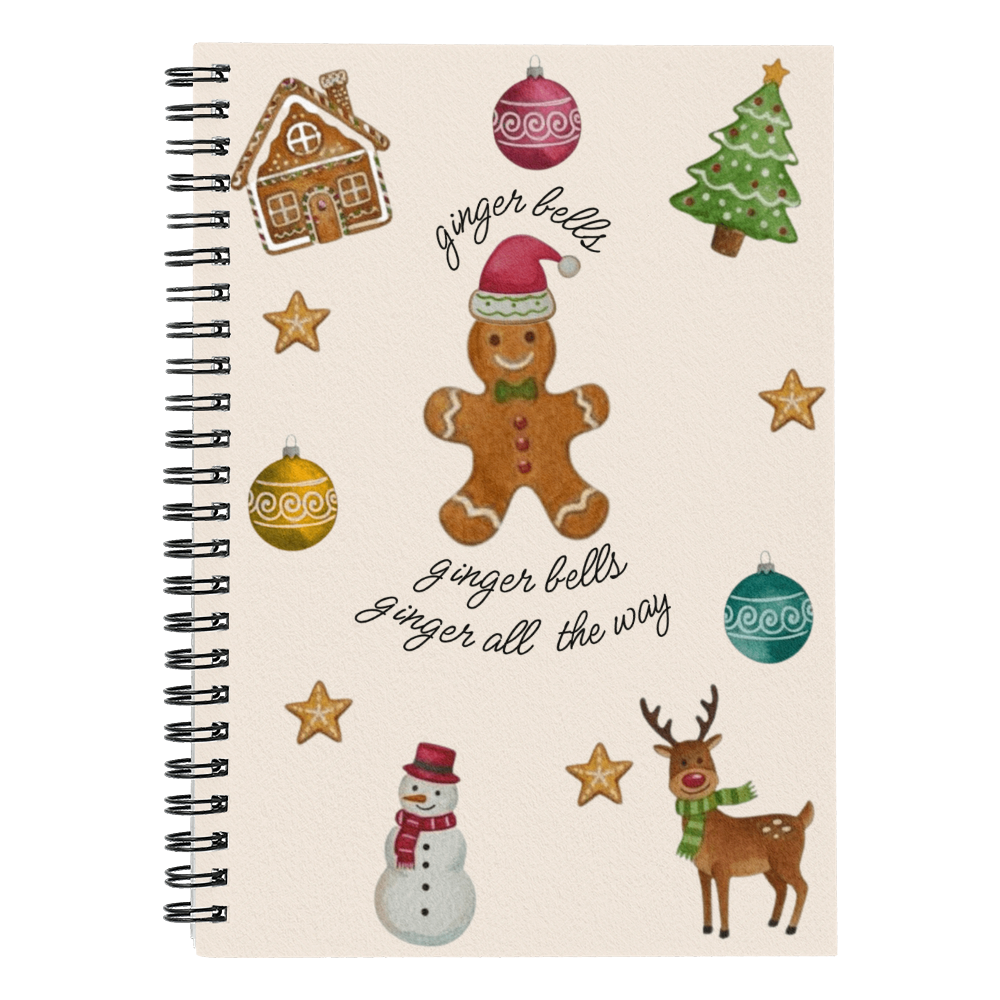 Ginger Bells Christmas Spiral Notebook | Cute Holiday Journal for Notes, Baking Ideas & Gift Lists