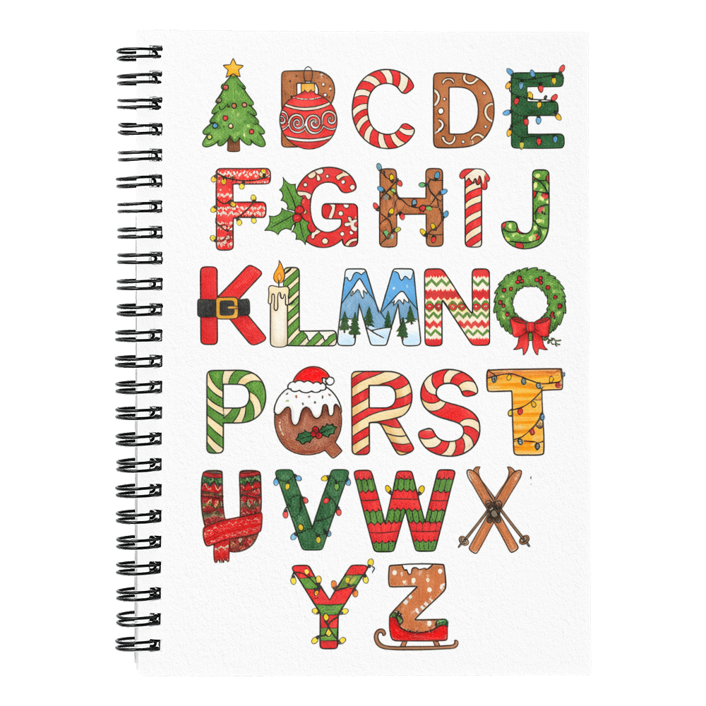 A to Z Christmas Alphabet Journal | Holiday Spiral Notebook Gift for Christmas Lovers