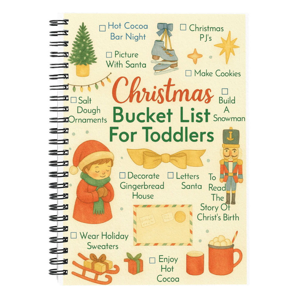 Christmas bucket list notebook for toddlers with illustrated holiday checklist
