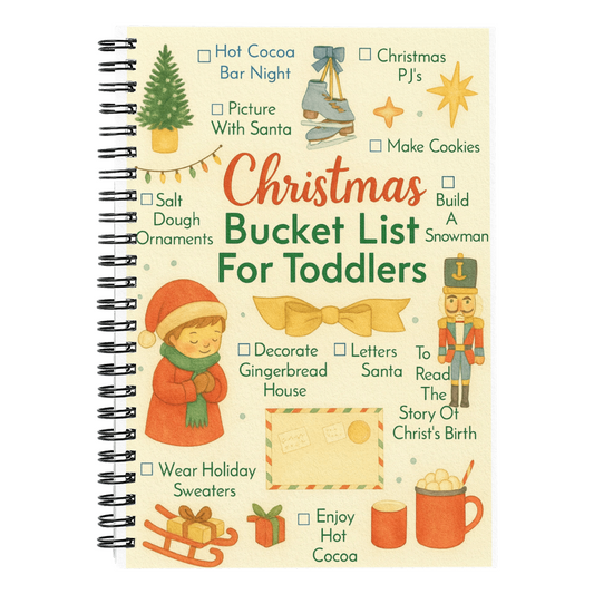 Christmas bucket list notebook for toddlers with illustrated holiday checklist