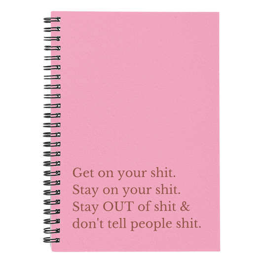 Motivational spiral notebook with quote “Get On Your Sh*t” printed on sleek cover.