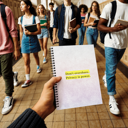 Flat lay of spiral notebook with motivational quote on sleek cover