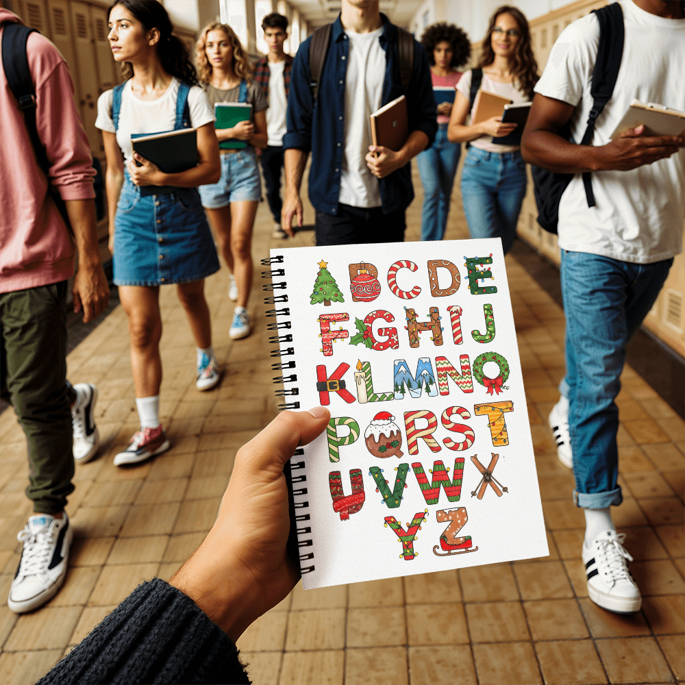 A to Z Christmas Alphabet Journal | Holiday Spiral Notebook Gift for Christmas Lovers