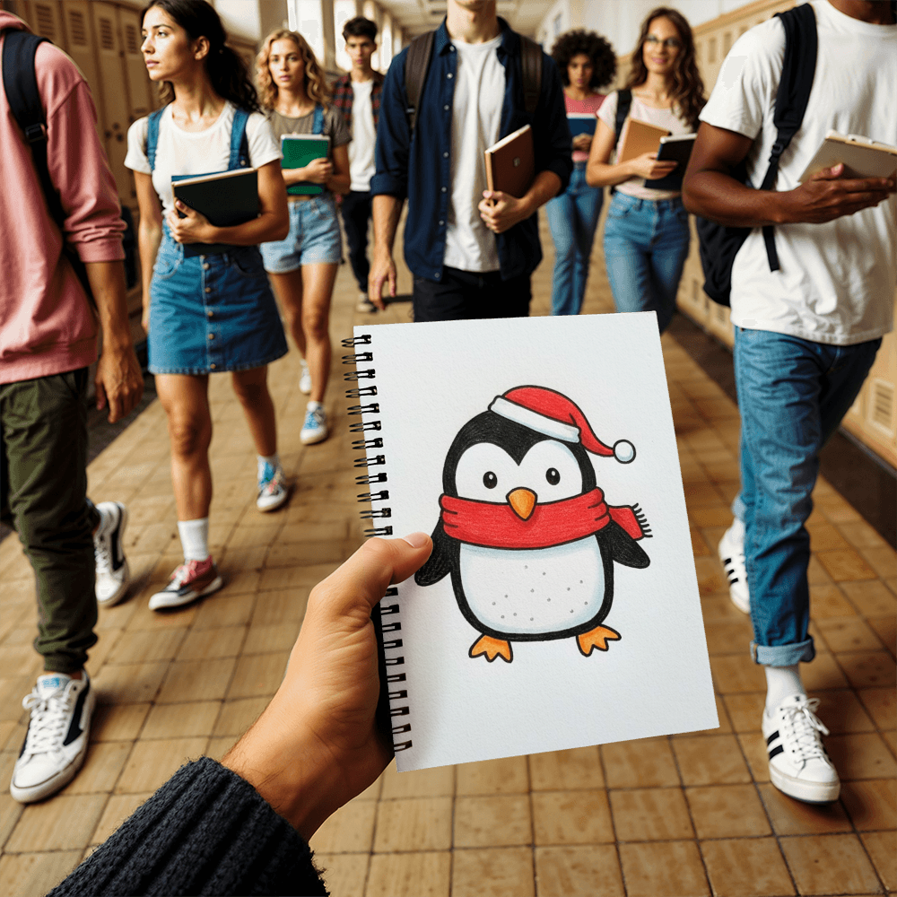 Festive Penguin Christmas Journal | Cute Holiday Spiral Notebook for Notes & Gift Lists