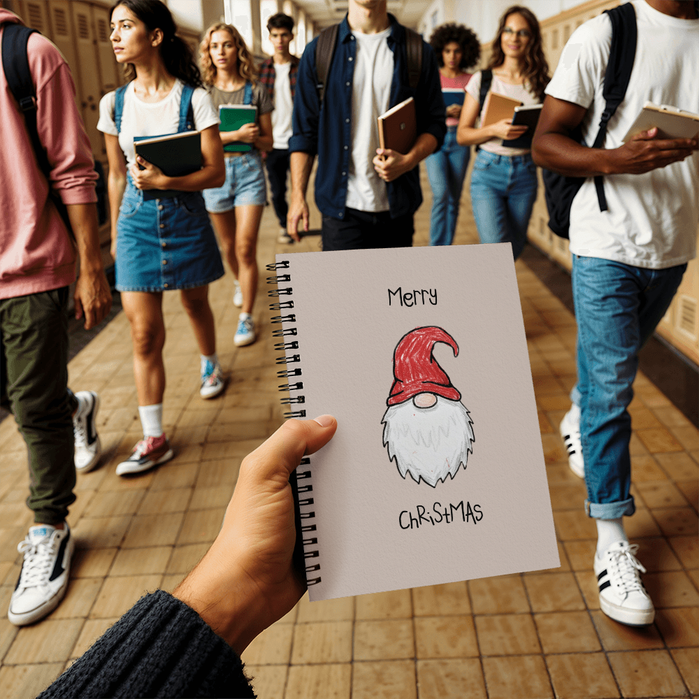 Merry Christmas Gnome Journal | Cute Scandinavian Holiday Spiral Notebook