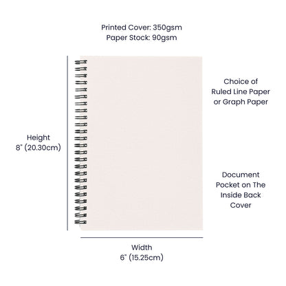 Inside pages showing ruled lines and document pocket for notes.