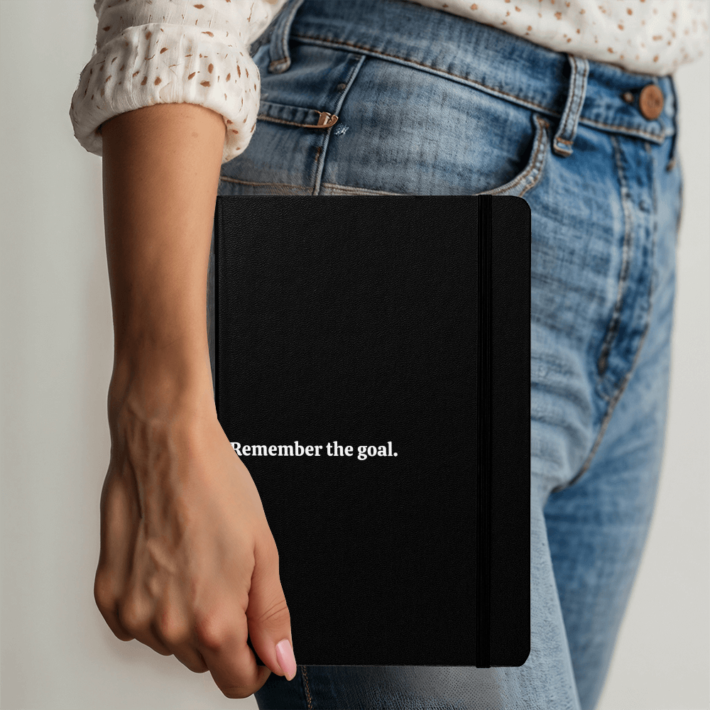 Motivational hardcover journal for women with quote Remember the Goal