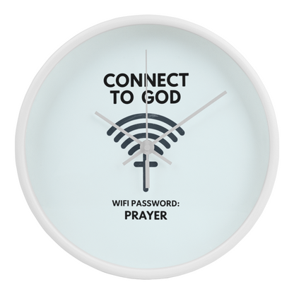 “Connect to God – WiFi Password: PRAYER” wooden frame wall clock