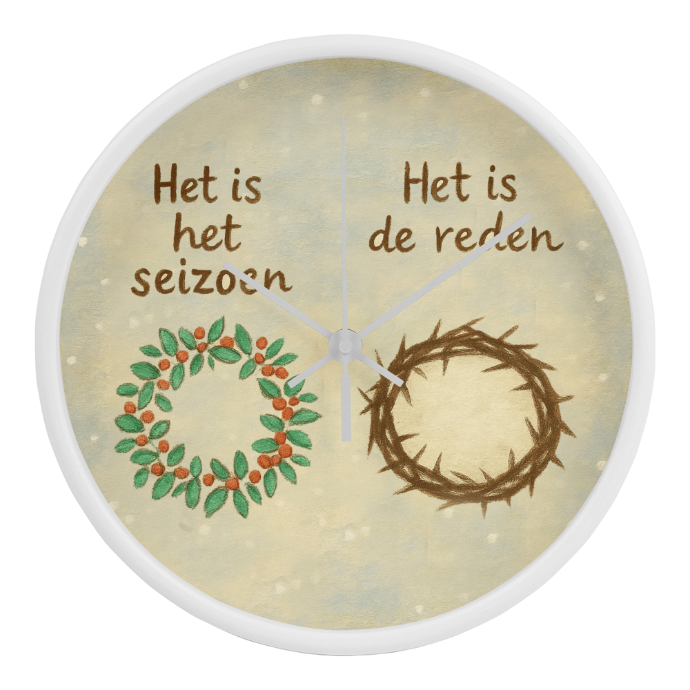 Dutch Christian Christmas wall clock with holly wreath design