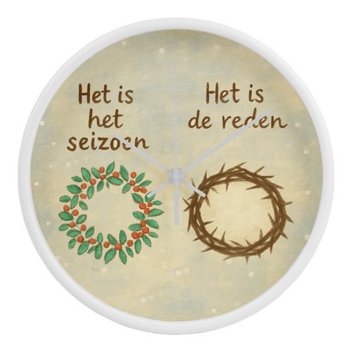 Dutch Christian Christmas wall clock with holly wreath design