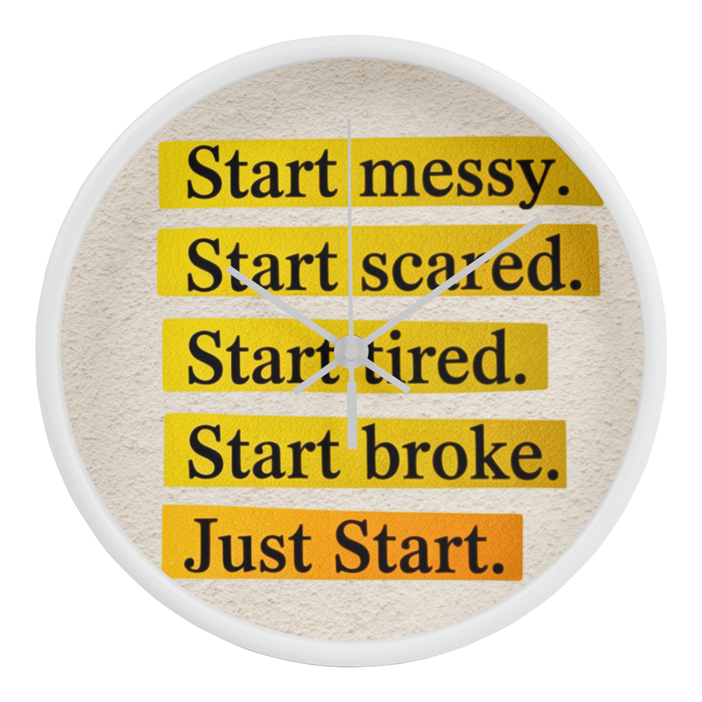Just Start – Motivational Wood Frame Wall Clock | Inspirational Home Decor