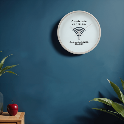 Conéctate con Dios – “WiFi Password: PRAYER” Faith-Inspired Wood Frame Clock | Christian Home Decor Gift