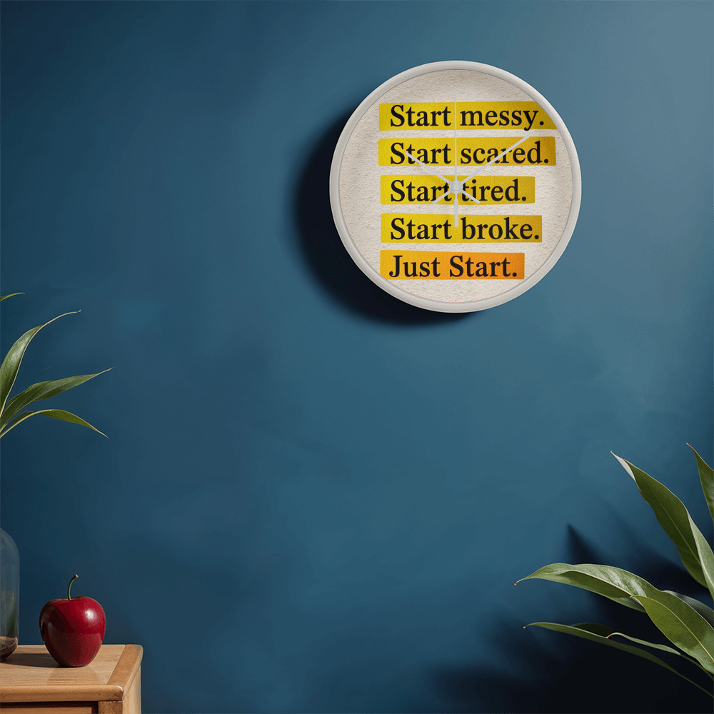 Just Start – Motivational Wood Frame Wall Clock | Inspirational Home Decor