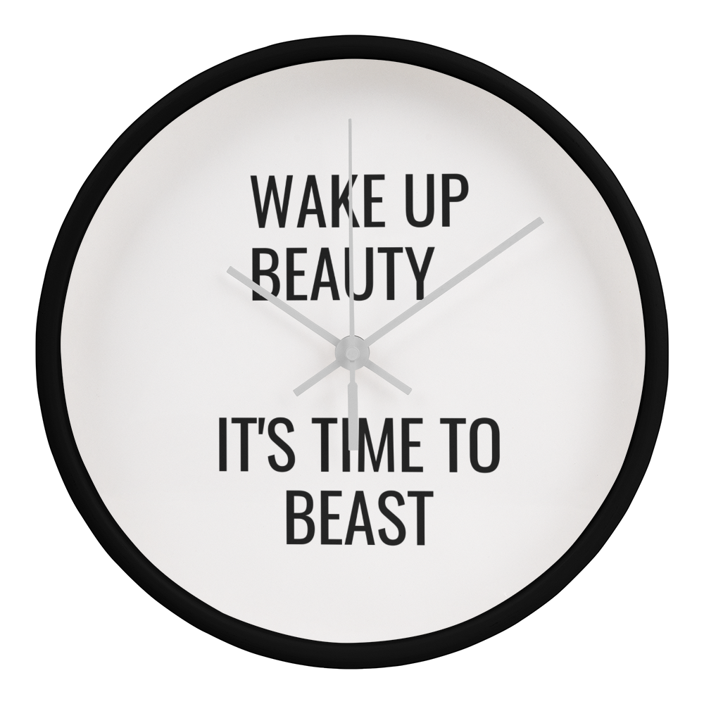 Motivational wall clock on gym wall to inspire focus and dedication.