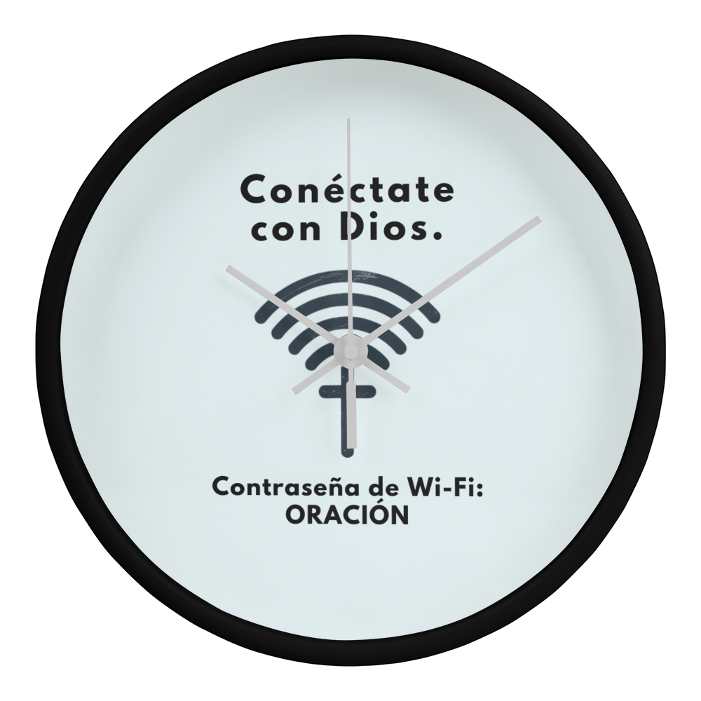 Conéctate con Dios – “WiFi Password: PRAYER” Faith-Inspired Wood Frame Clock | Christian Home Decor Gift