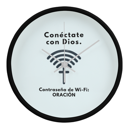 Conéctate con Dios – “WiFi Password: PRAYER” Faith-Inspired Wood Frame Clock | Christian Home Decor Gift