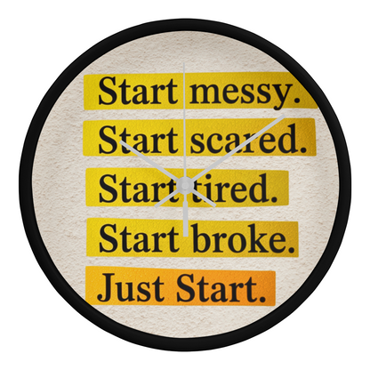 Just Start – Motivational Wood Frame Wall Clock | Inspirational Home Decor