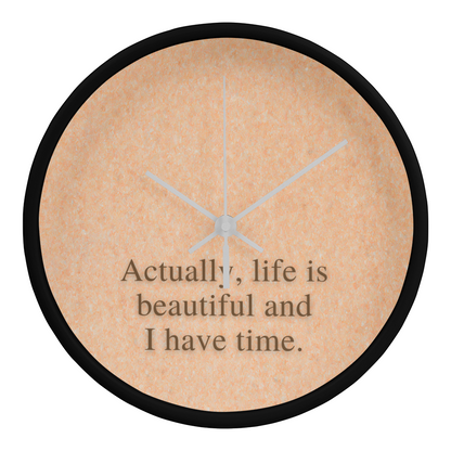 Close-up of “Life Is Beautiful” printed face with clean typography