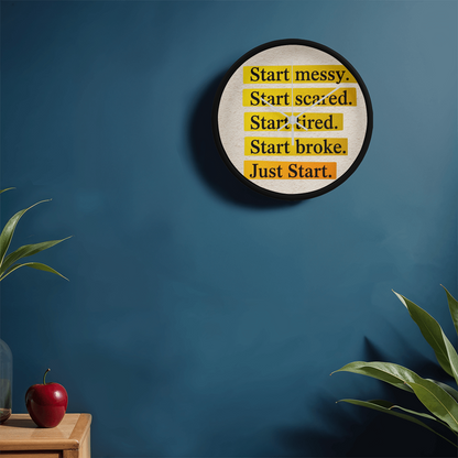 Just Start – Motivational Wood Frame Wall Clock | Inspirational Home Decor