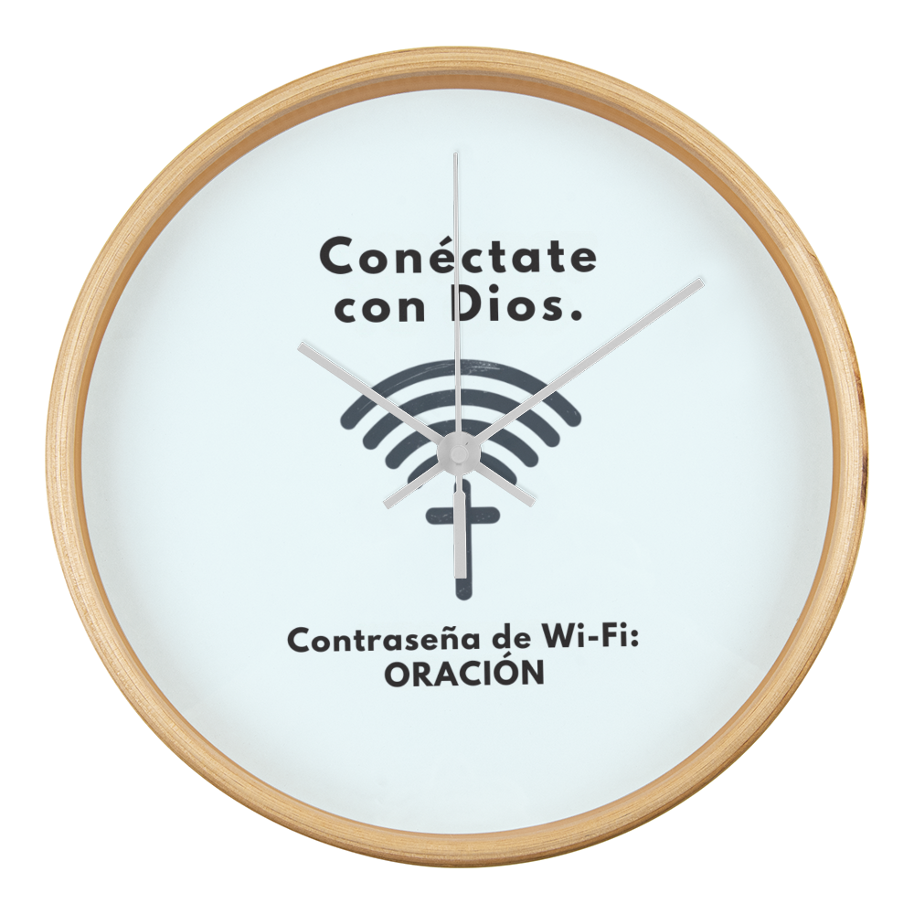Conéctate con Dios – “WiFi Password: PRAYER” Faith-Inspired Wood Frame Clock | Christian Home Decor Gift