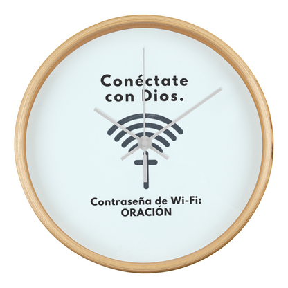 Conéctate con Dios – “WiFi Password: PRAYER” Faith-Inspired Wood Frame Clock | Christian Home Decor Gift