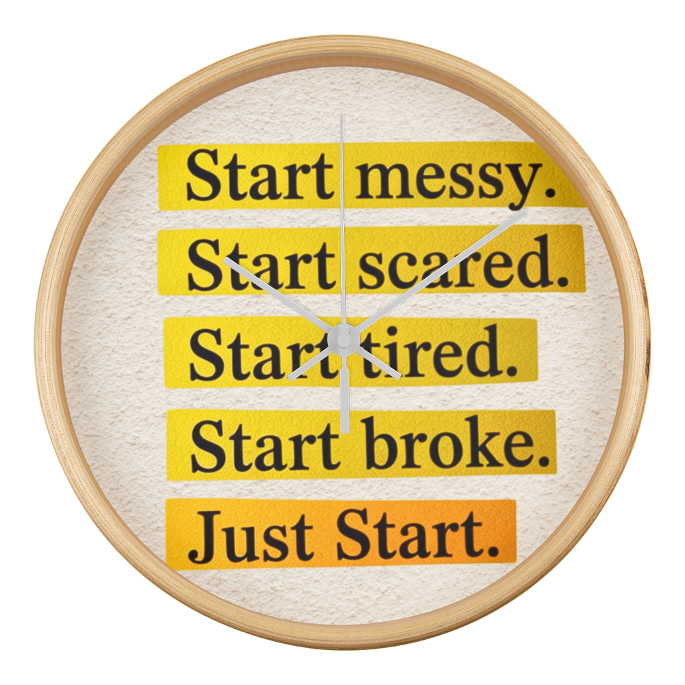 Just Start – Motivational Wood Frame Wall Clock | Inspirational Home Decor