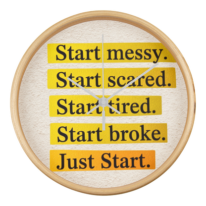 Just Start – Motivational Wood Frame Wall Clock | Inspirational Home Decor