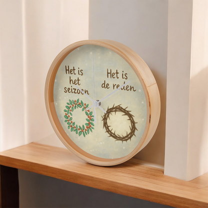 Religious Christmas wall clock featuring Dutch phrase