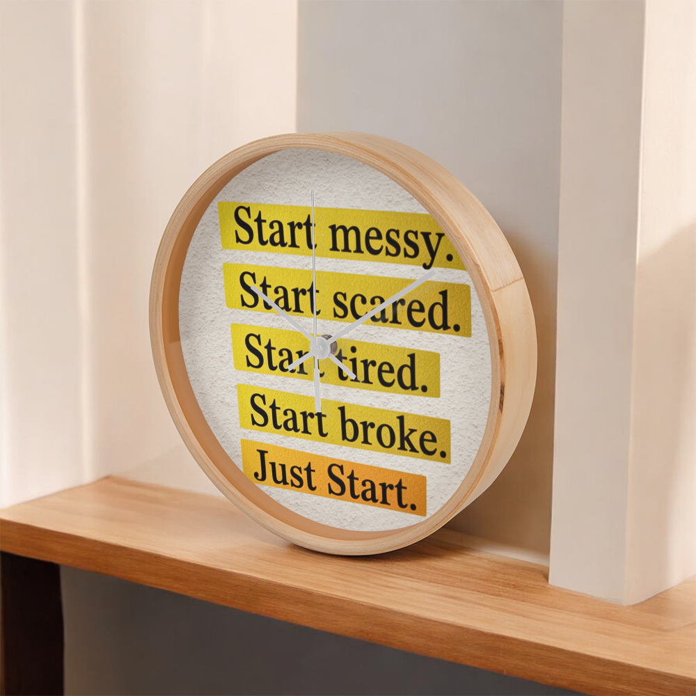 Just Start – Motivational Wood Frame Wall Clock | Inspirational Home Decor