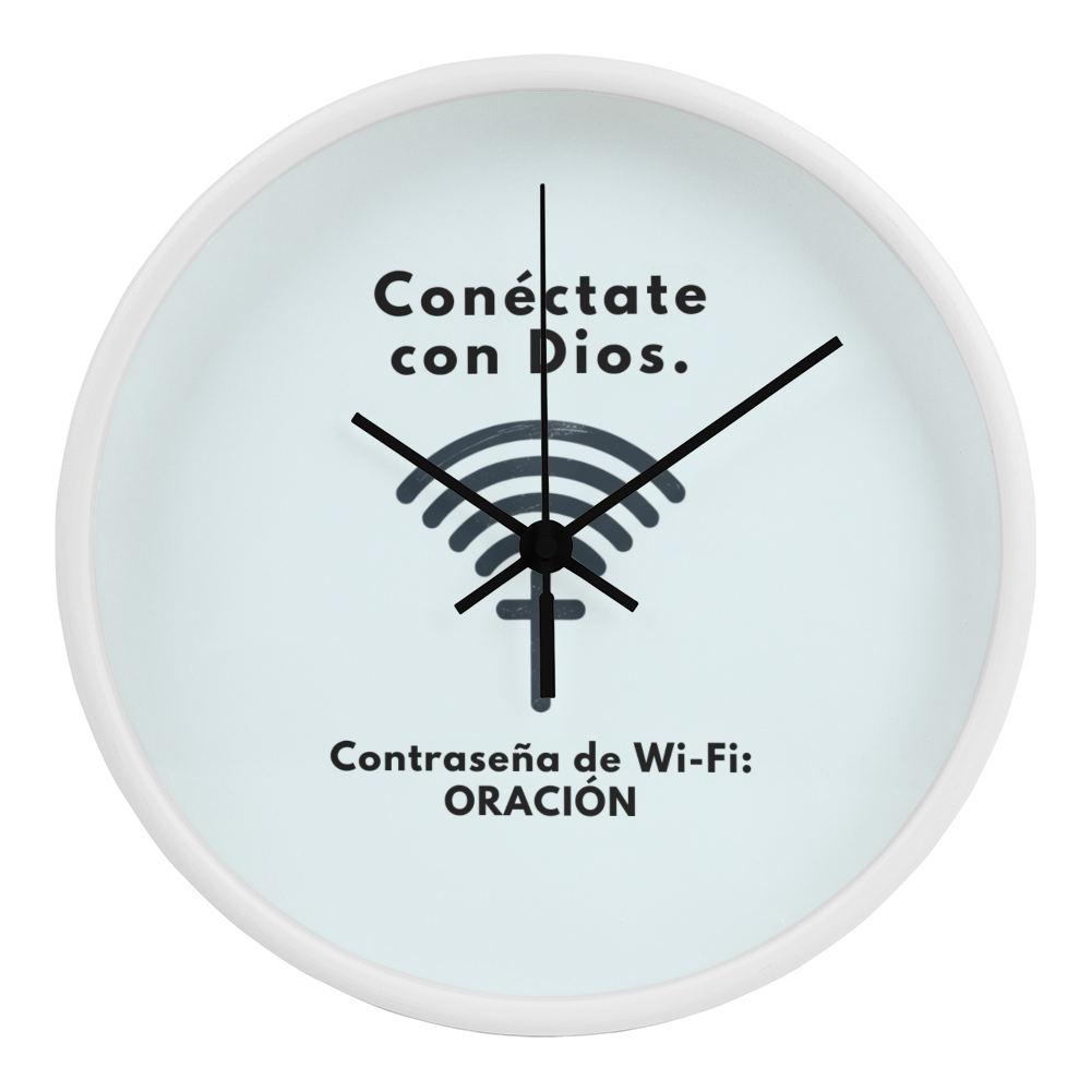 Conéctate con Dios – “WiFi Password: PRAYER” Faith-Inspired Wood Frame Clock | Christian Home Decor Gift