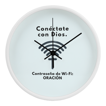 Conéctate con Dios – “WiFi Password: PRAYER” Faith-Inspired Wood Frame Clock | Christian Home Decor Gift