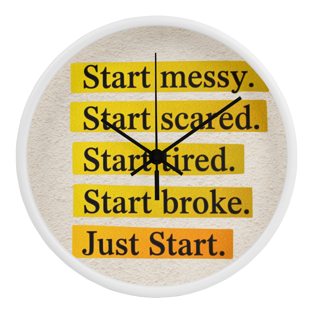 Just Start – Motivational Wood Frame Wall Clock | Inspirational Home Decor