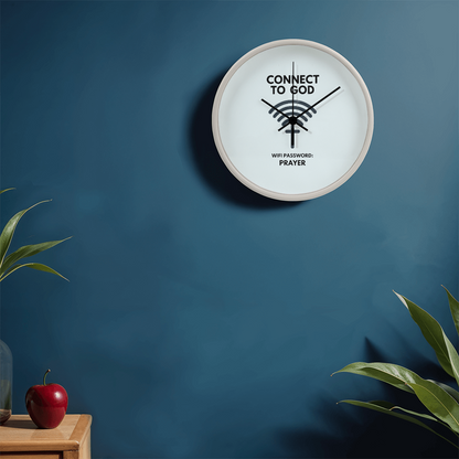 Modern rustic wall clock symbolizing faith and connection through prayer