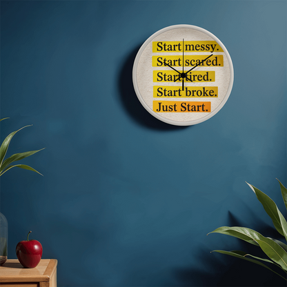 Just Start – Motivational Wood Frame Wall Clock | Inspirational Home Decor