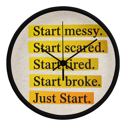 Just Start – Motivational Wood Frame Wall Clock | Inspirational Home Decor