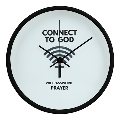 Clock displayed in cozy prayer room with faith wall art