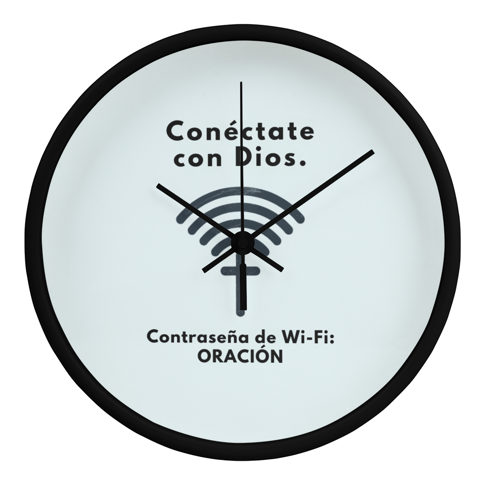 Conéctate con Dios – “WiFi Password: PRAYER” Faith-Inspired Wood Frame Clock | Christian Home Decor Gift