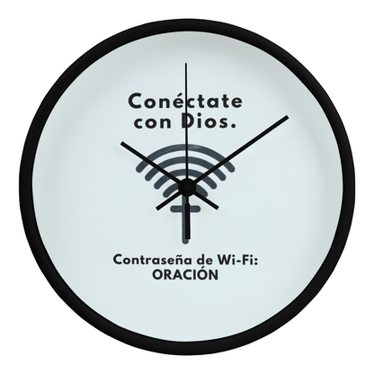 Conéctate con Dios – “WiFi Password: PRAYER” Faith-Inspired Wood Frame Clock | Christian Home Decor Gift