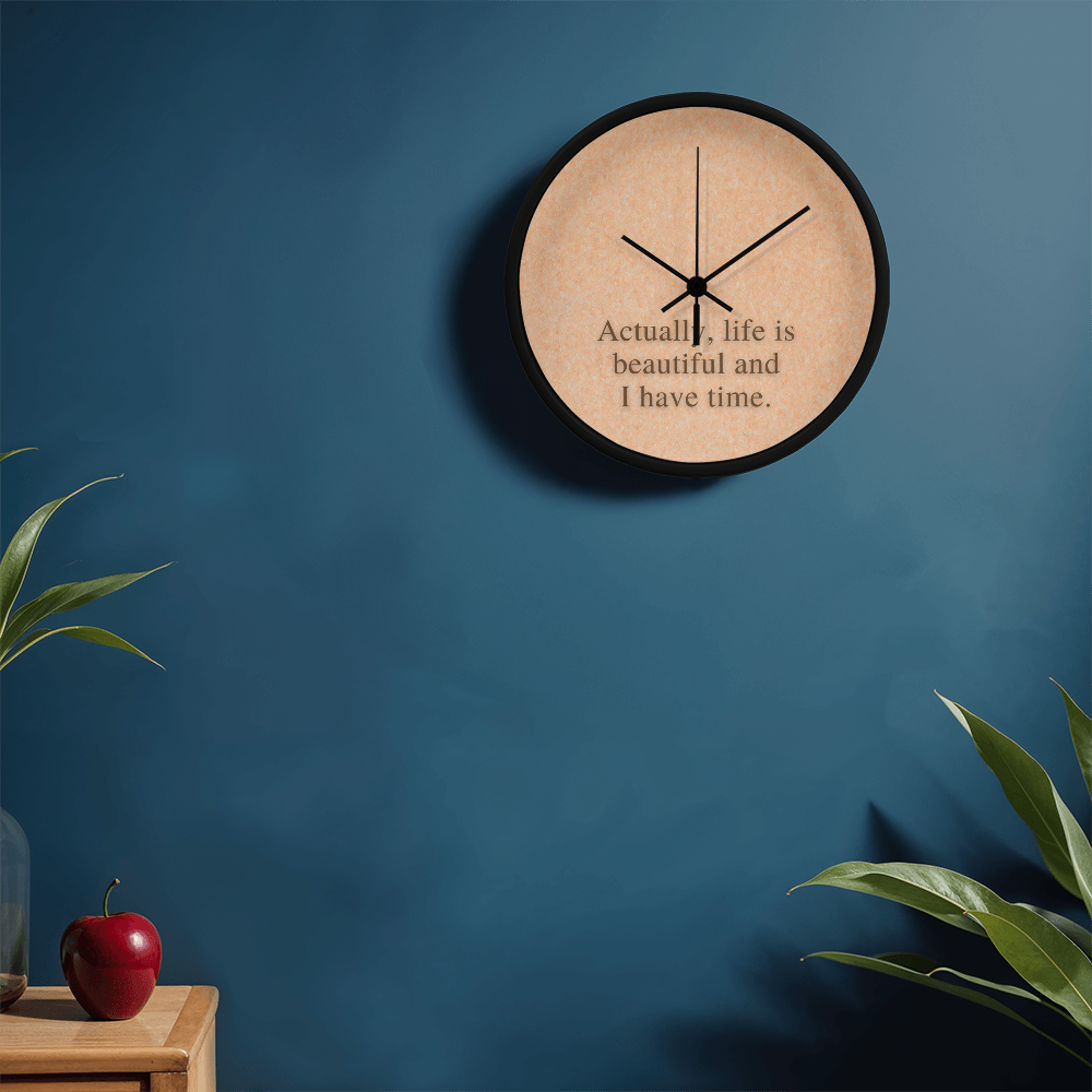 Side view of wooden wall clock with minimalist hands and smooth finish