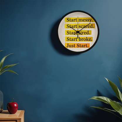 Just Start – Motivational Wood Frame Wall Clock | Inspirational Home Decor