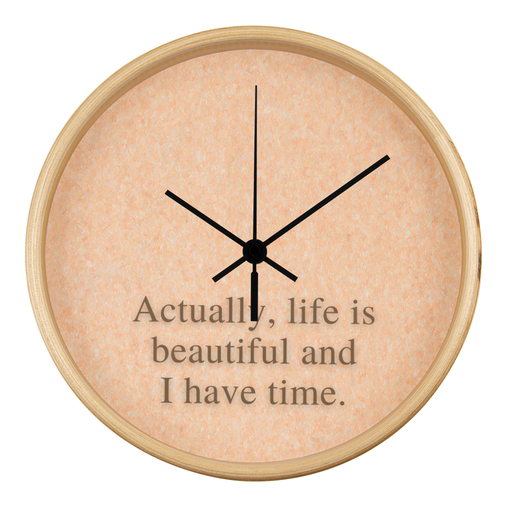 Peaceful workspace setup with wood frame mindfulness clock