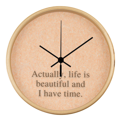 Peaceful workspace setup with wood frame mindfulness clock