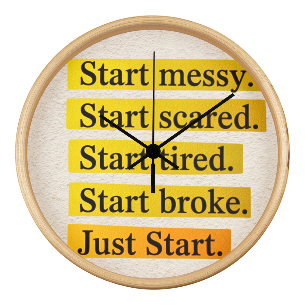 Just Start – Motivational Wood Frame Wall Clock | Inspirational Home Decor
