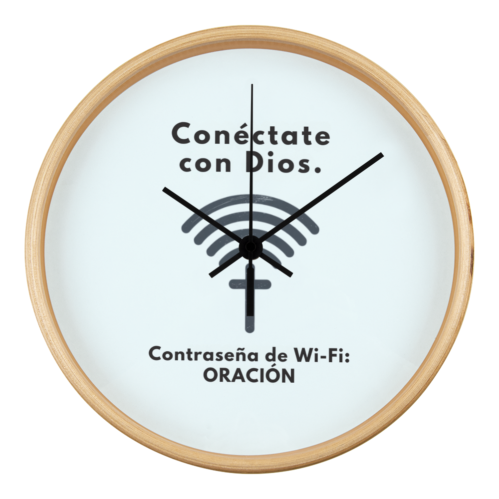 Conéctate con Dios – “WiFi Password: PRAYER” Faith-Inspired Wood Frame Clock | Christian Home Decor Gift