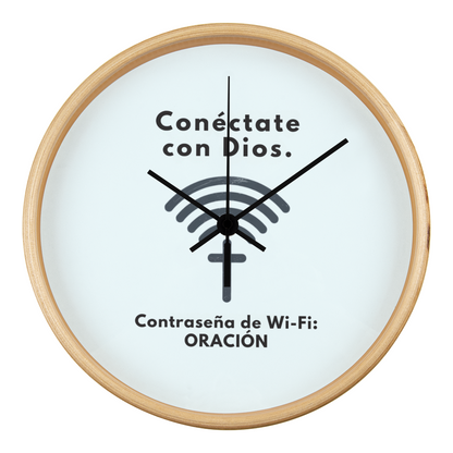 Conéctate con Dios – “WiFi Password: PRAYER” Faith-Inspired Wood Frame Clock | Christian Home Decor Gift