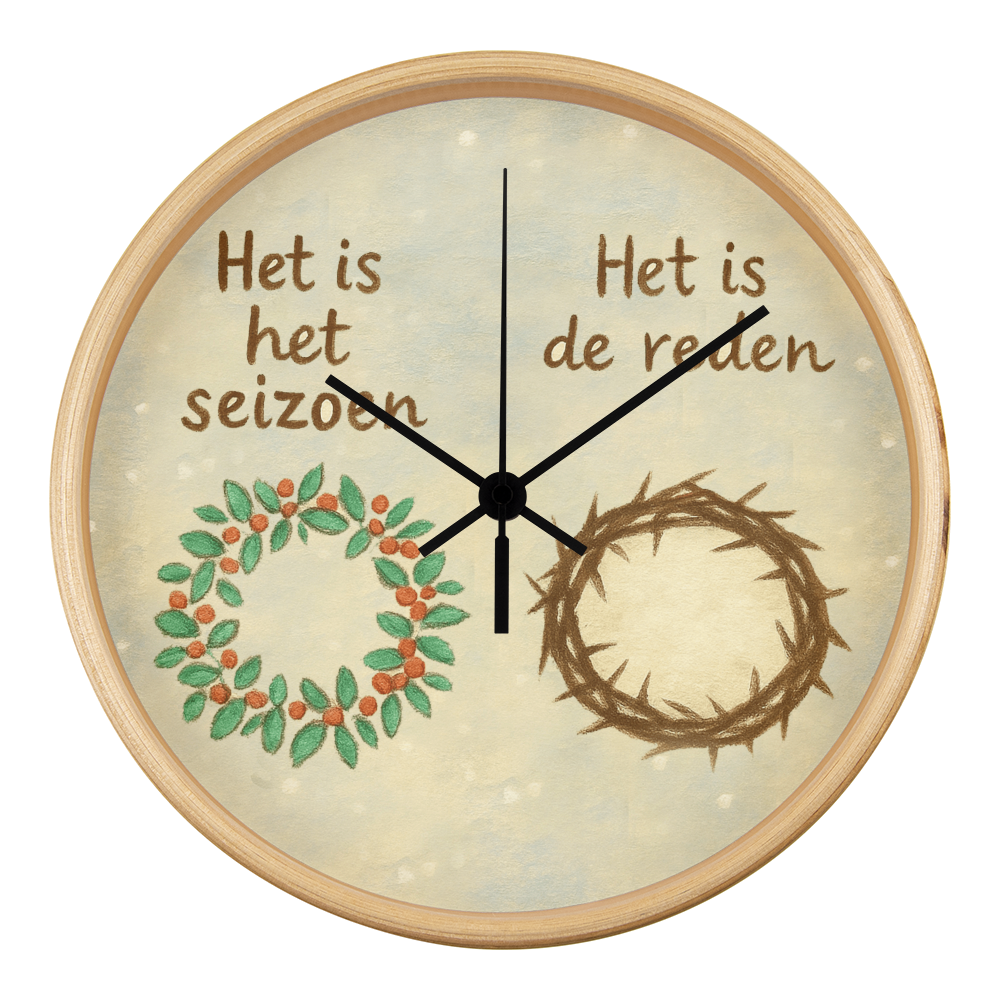 Christian winter décor clock with snowfall background