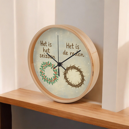 Christian winter décor clock with snowfall background