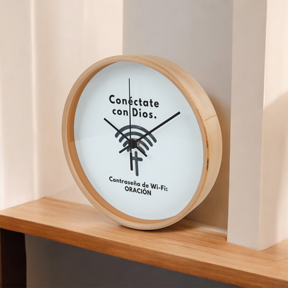 Conéctate con Dios – “WiFi Password: PRAYER” Faith-Inspired Wood Frame Clock | Christian Home Decor Gift