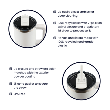 Matte-finish black stainless steel mug with engraved faith design